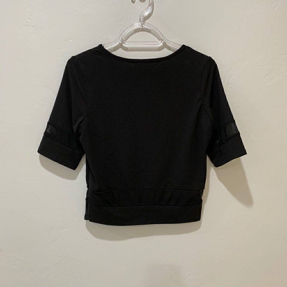 GAZE urban outfitters  black short sleeve crop top with sheer mesh panel small - Picture 5 of 10